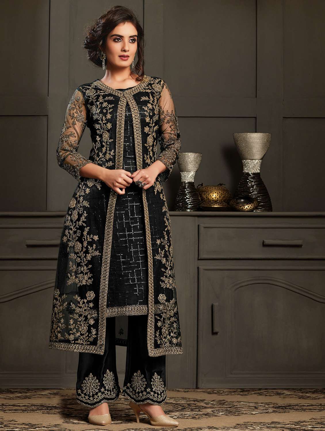 embroidered semi-stitched suit set 