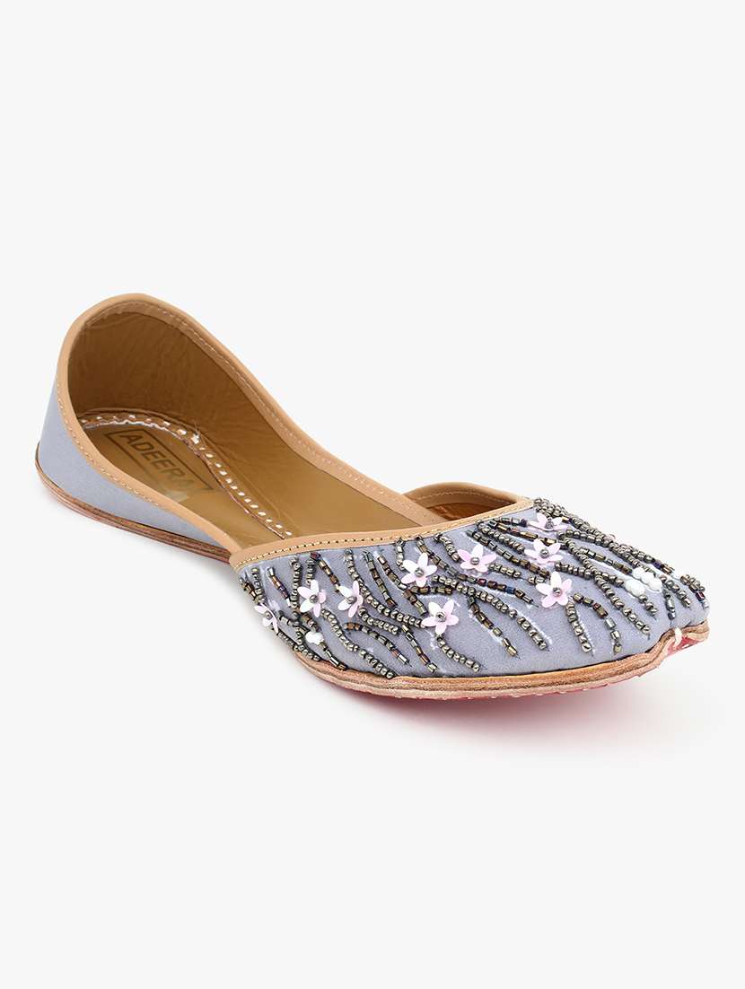 women grey embroidered slip on juti
