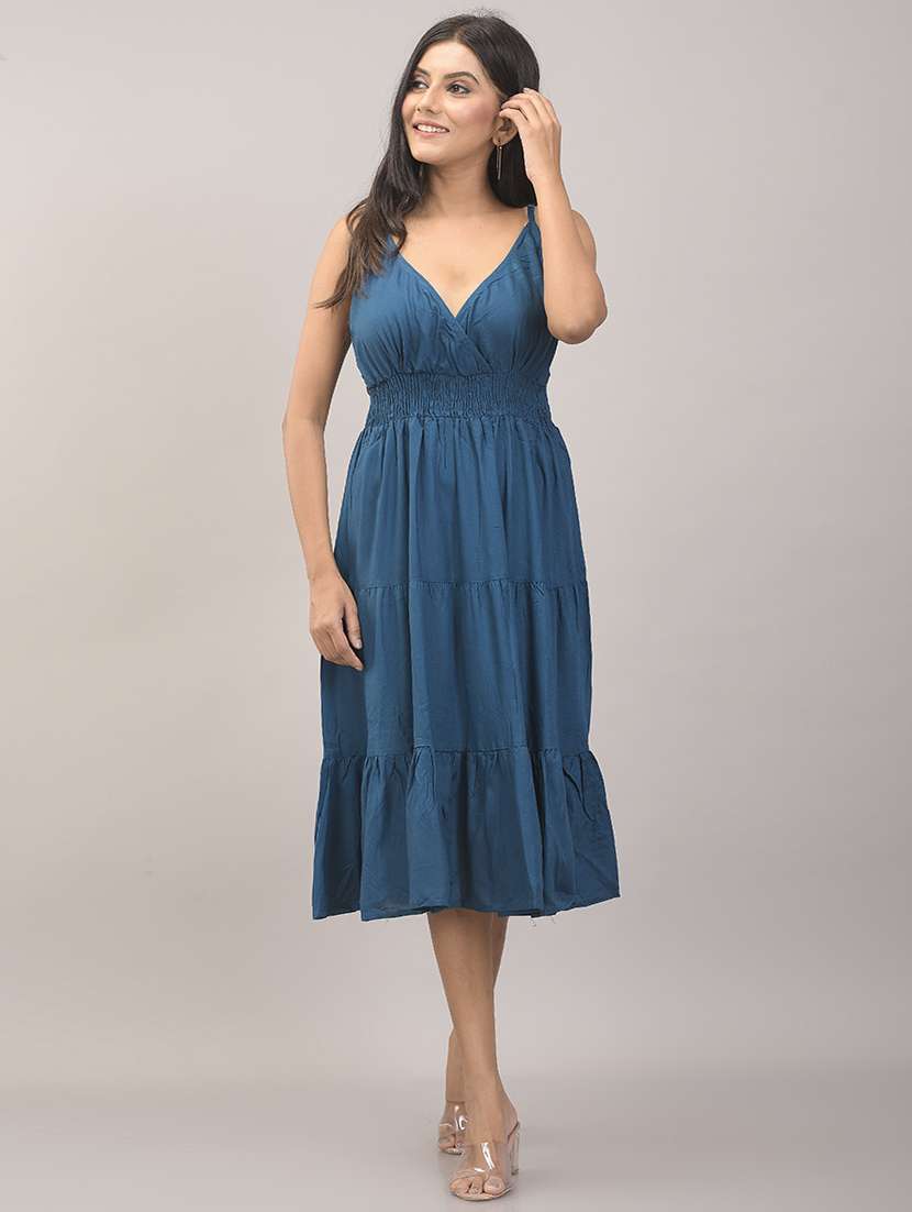 overlap neck solid tiered dress 