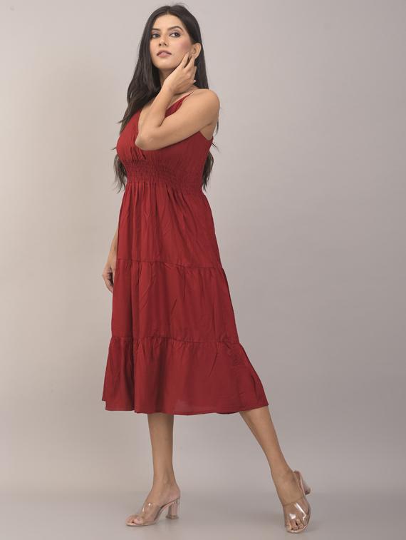 overlap neck solid tiered dress - 17857811 - Standard Image - 1