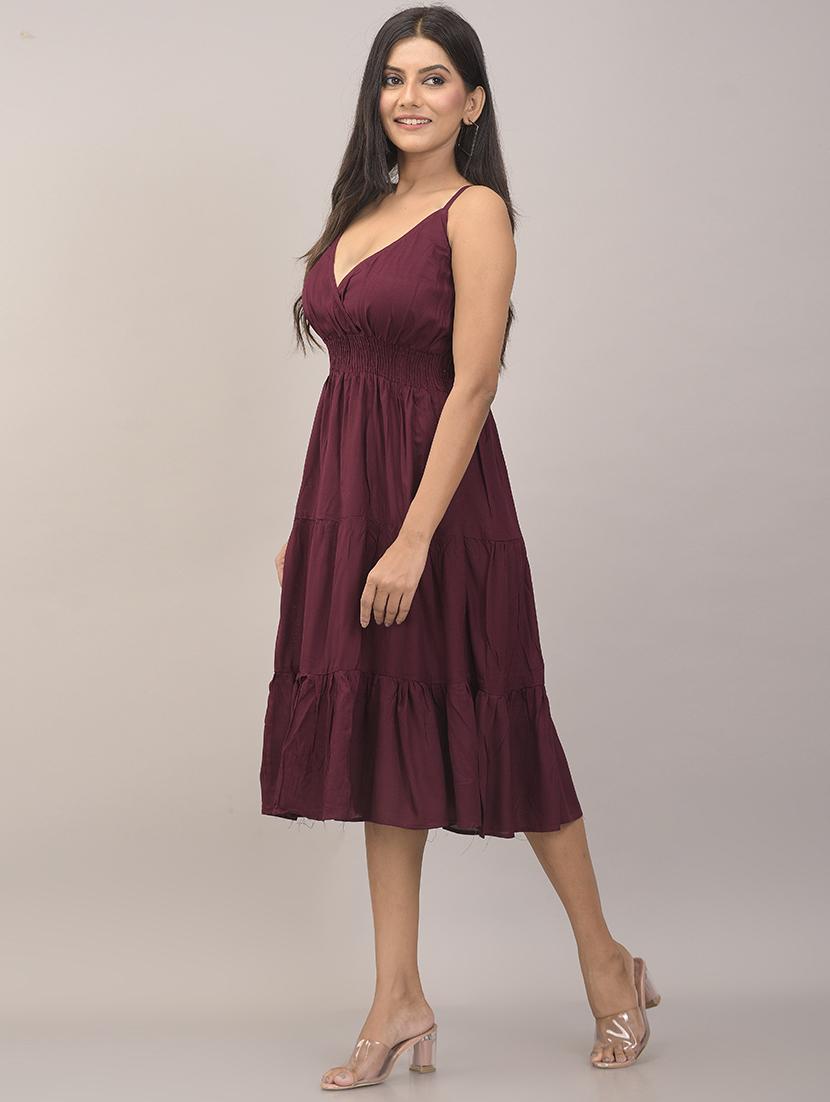 overlap neck solid tiered dress - 17857813 - Standard Image - 1