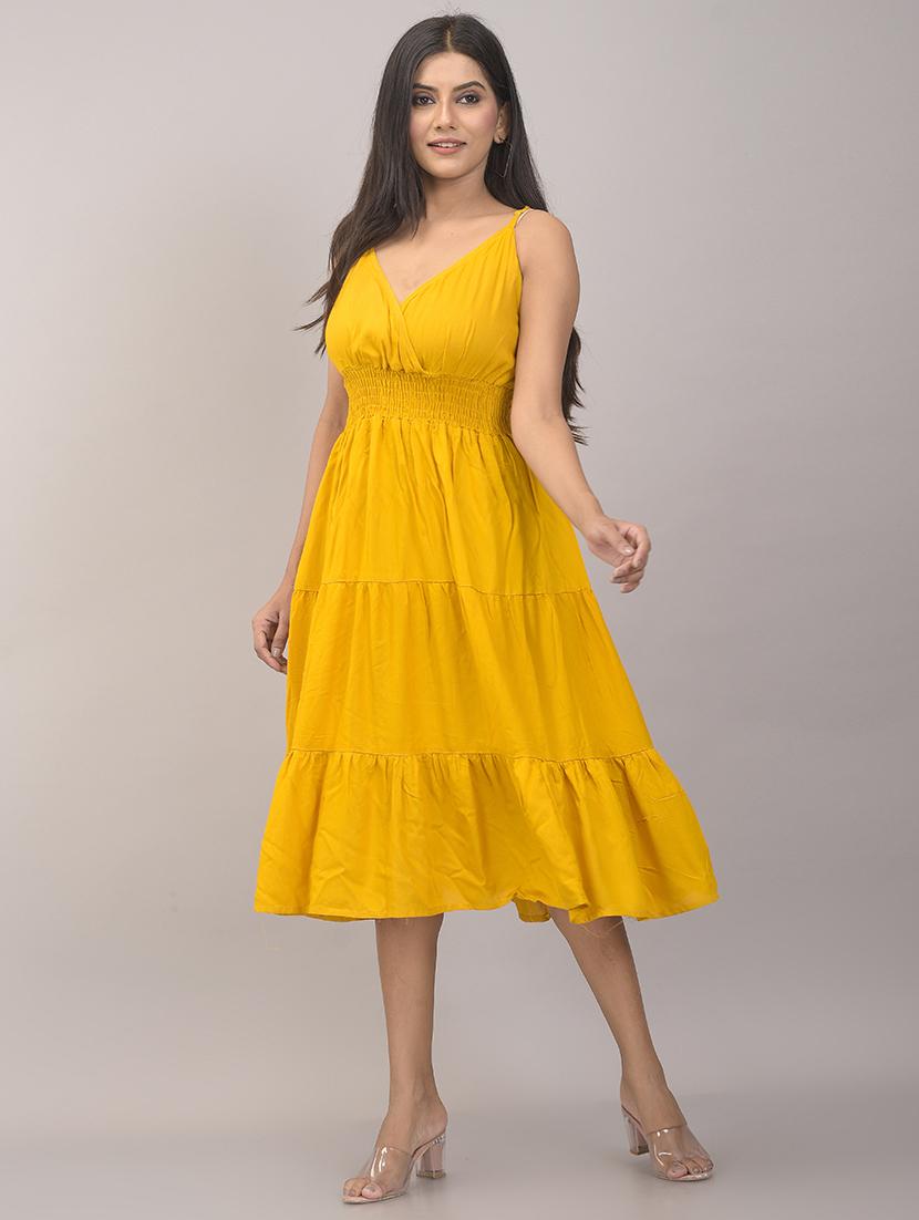 overlap neck solid tiered dress  - 17857814 -  Standard Image - 1