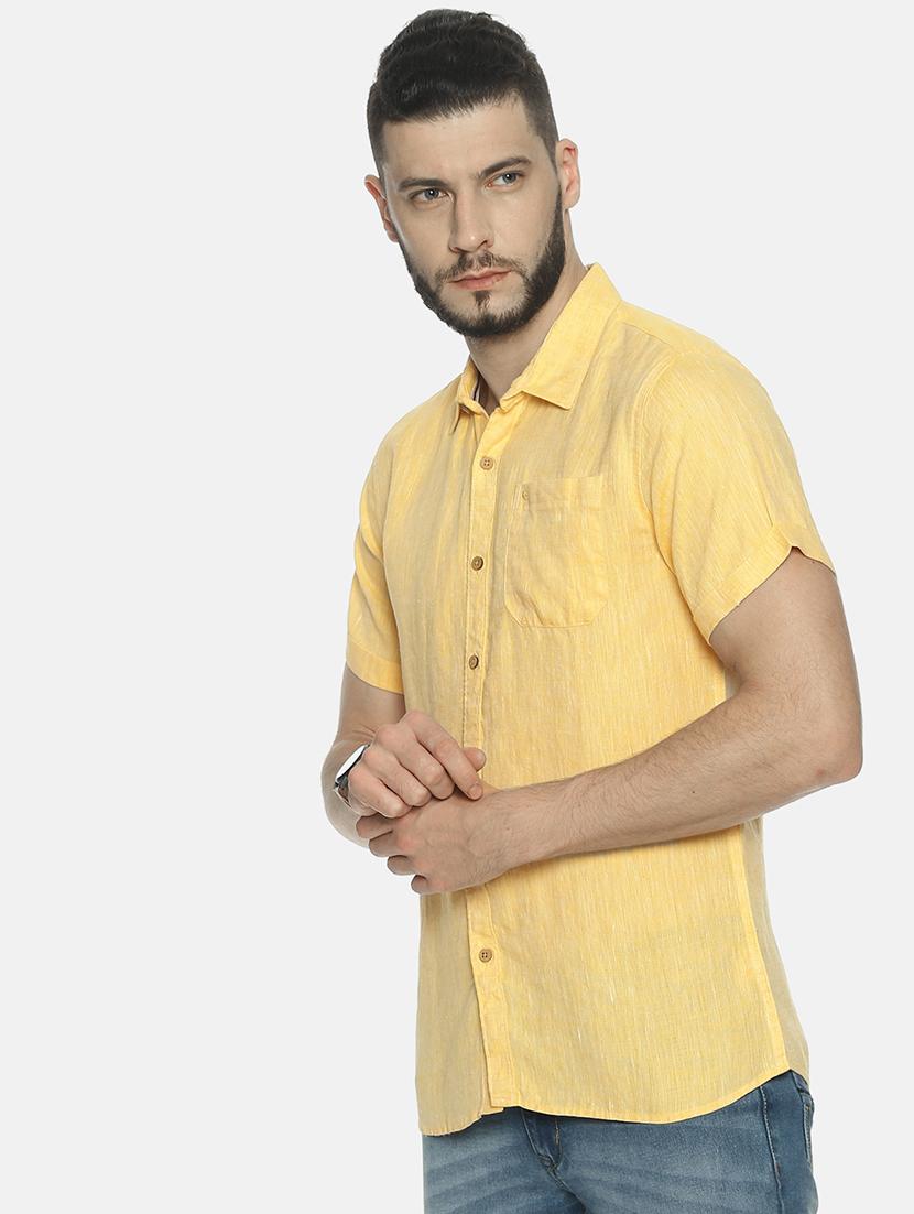 yellow solid linen casual shirt - 17859249 - Standard Image - 1