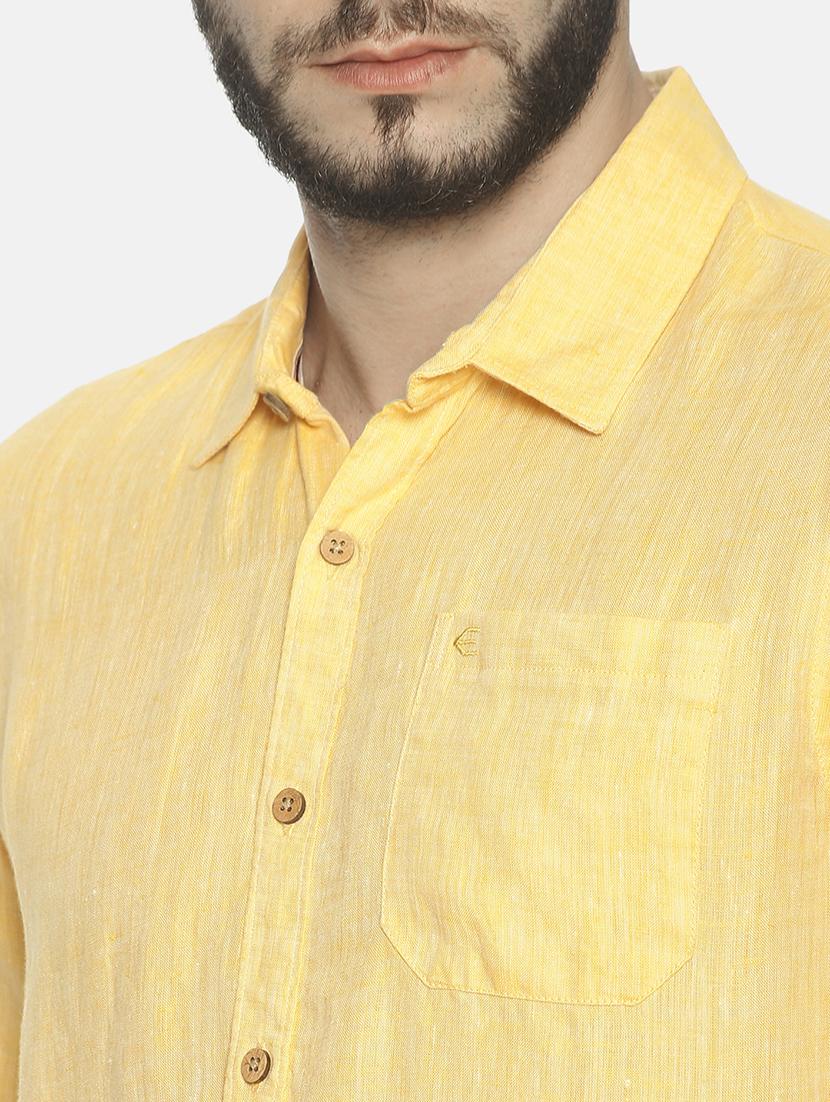 yellow solid linen casual shirt - 17859249 - Standard Image - 4