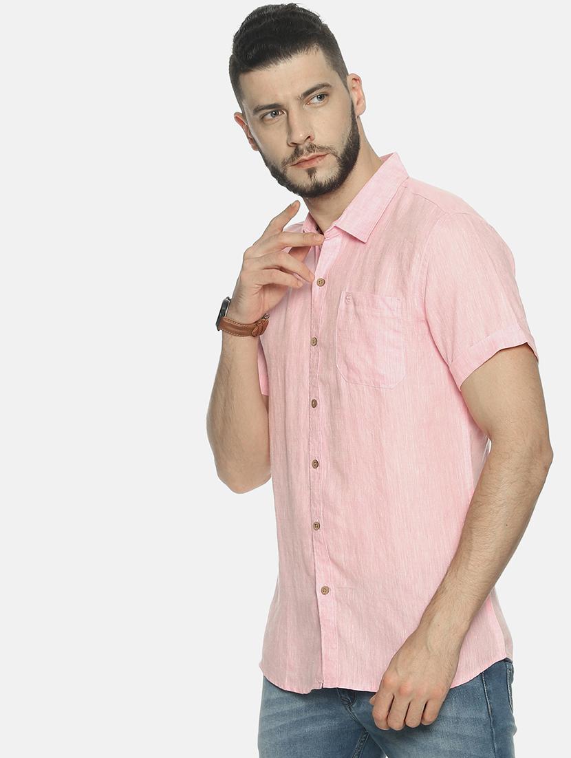 pink solid linen casual shirt - 17859253 - Standard Image - 1