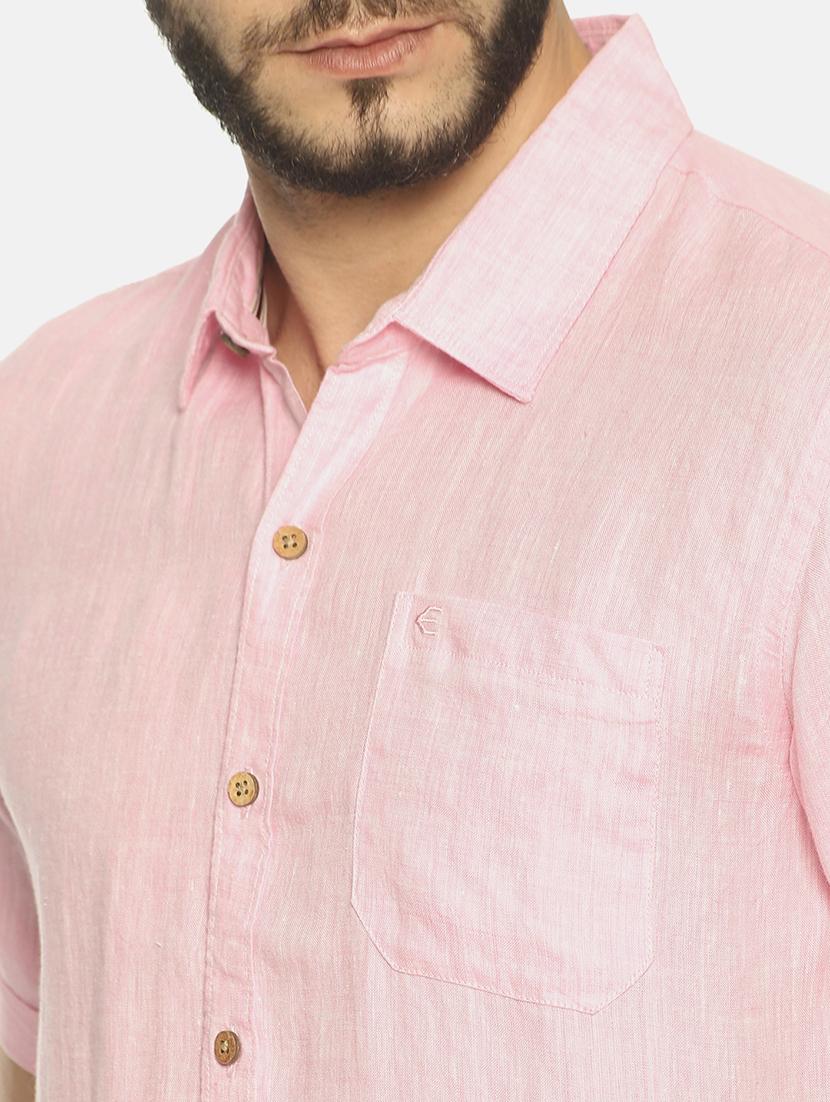 pink solid linen casual shirt - 17859253 - Standard Image - 4