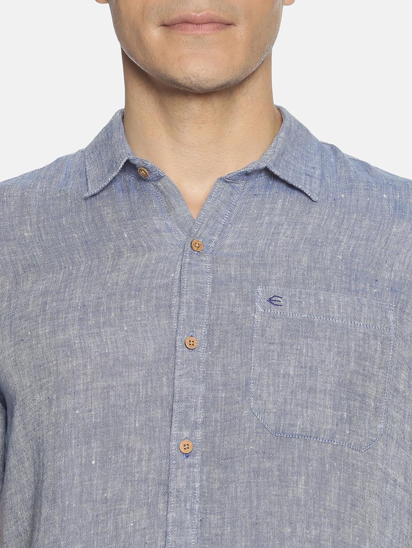 dark blue solid linen casual shirt - 17859259 - Standard Image - 4