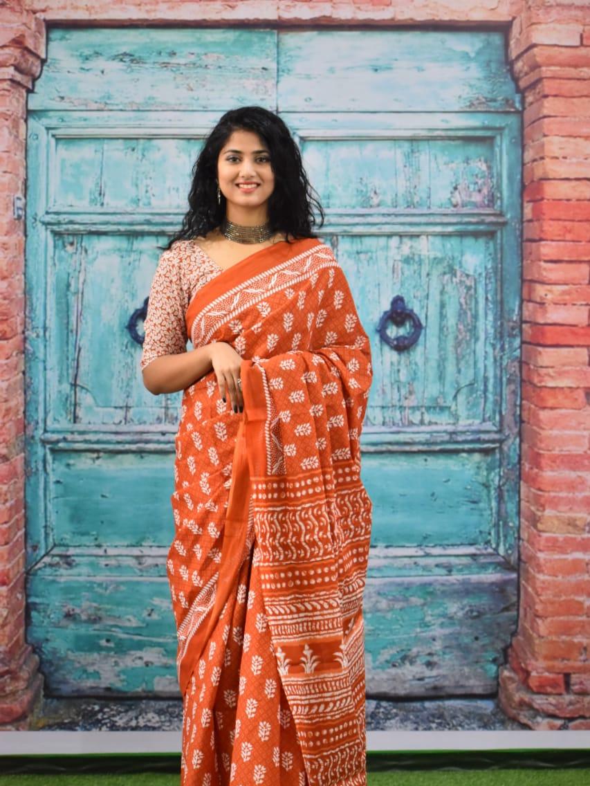 orange silk saree - 17859897 - Standard Image - 1