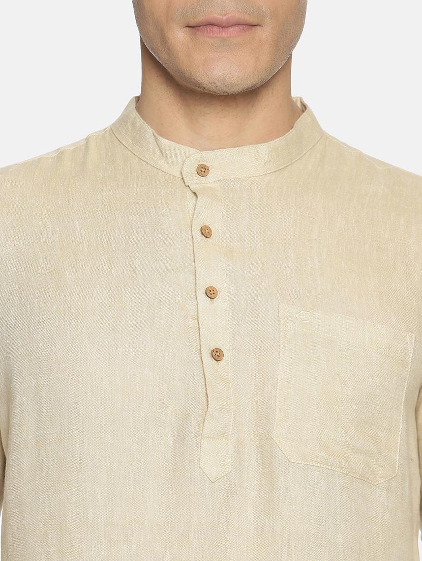 beige solid linen short kurta - 17860050 - Standard Image - 4