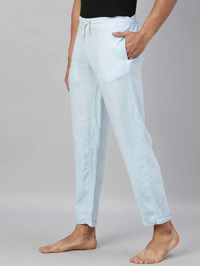 light blue solid linen pyjama - 17860265 - Standard Image - 1