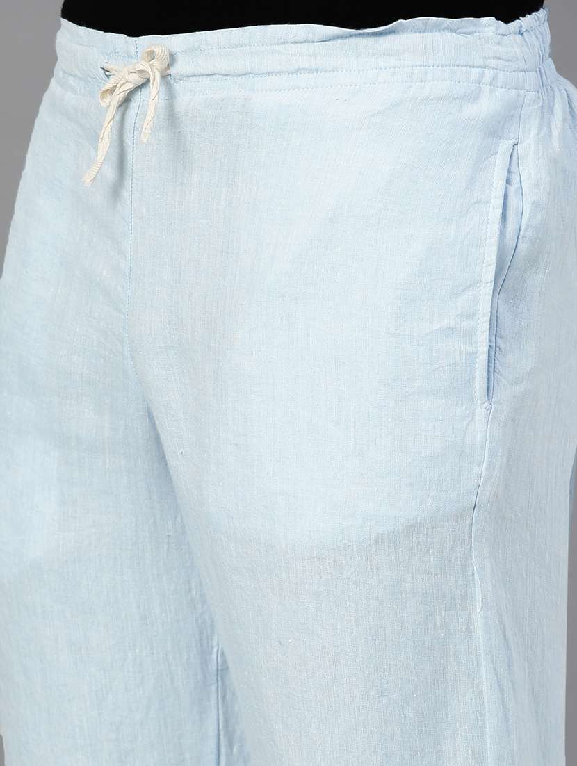light blue solid linen pyjama - 17860265 - Standard Image - 4