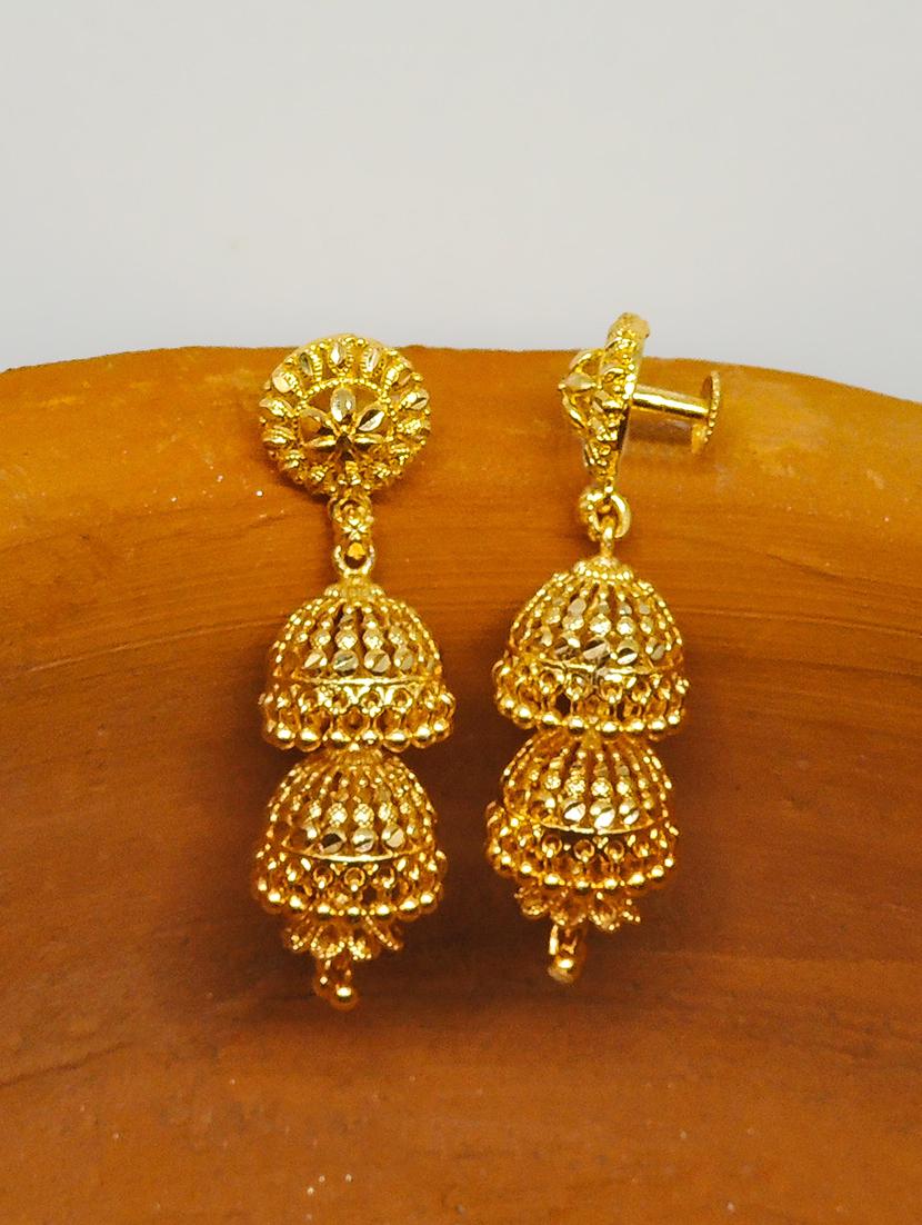 gold brass jhumka earring - 17860329 -  Standard Image - 1