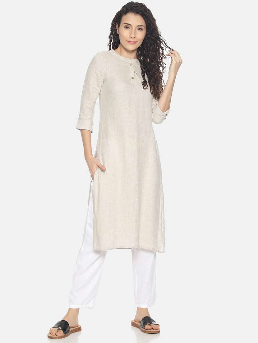 beige straight kurta - 17860570 - Standard Image - 1