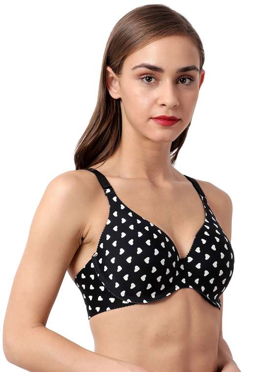 Black Printed T Shirt Bra