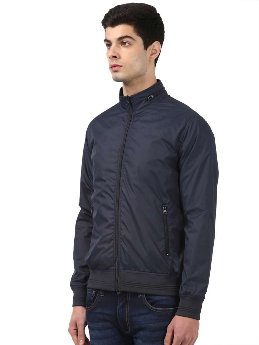navy blue solid casual jacket - 17861706 -  Standard Image - 1