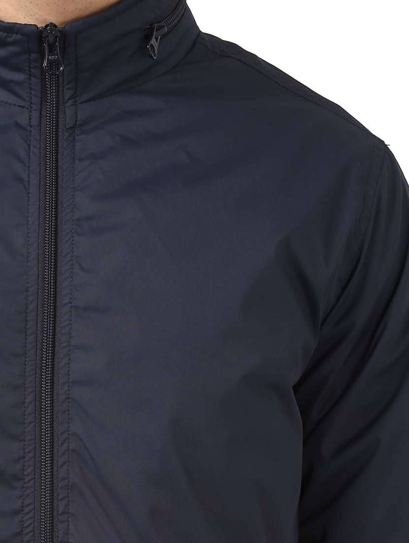 navy blue solid casual jacket - 17861706 - Standard Image - 4