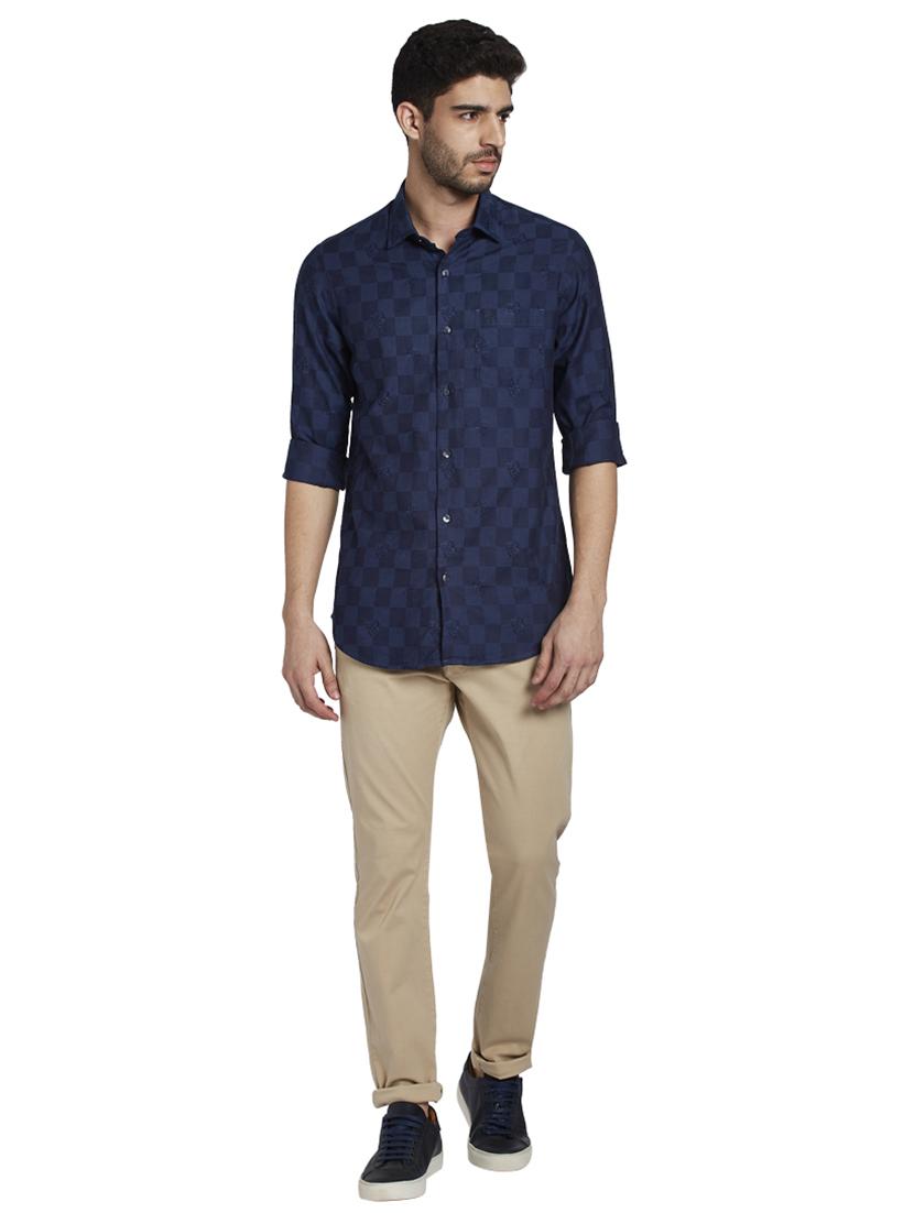 navy blue checkered casual shirt - 17861722 - Standard Image - 4