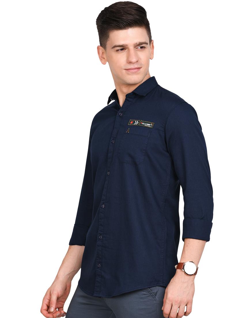navy blue solid casual shirt - 17861861 - Standard Image - 1