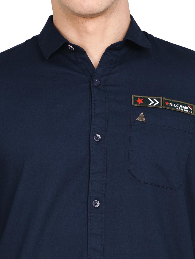 navy blue solid casual shirt - 17861861 - Standard Image - 4
