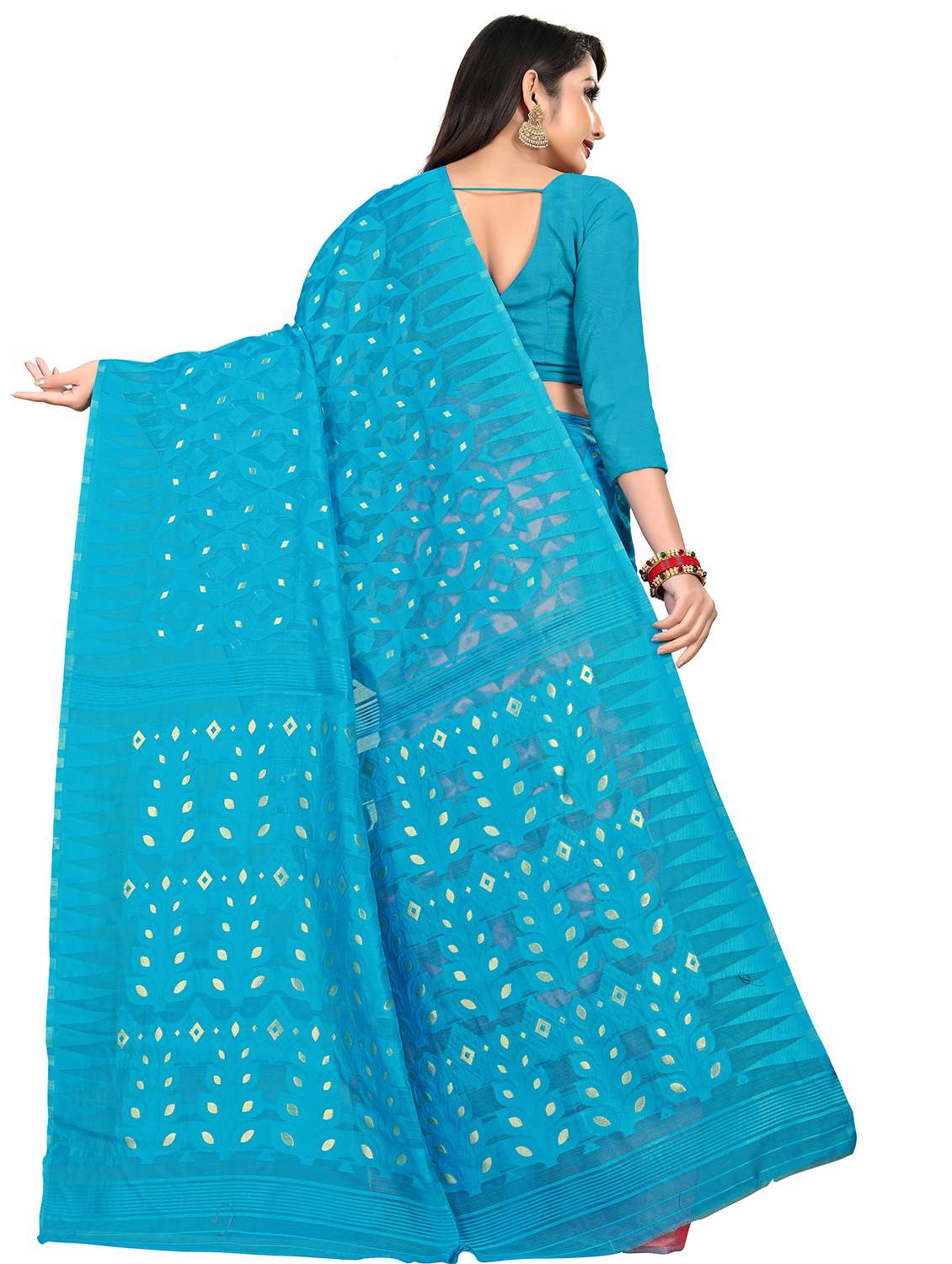 women's geometric aqua blue colored saree - 17865739 -  Standard Image - 1