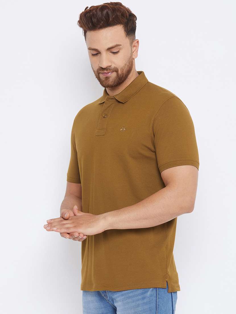olive green solid polo t-shirt - 17865902 -  Standard Image - 1