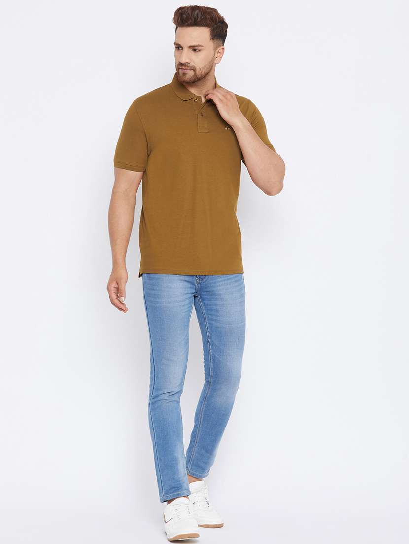 olive green solid polo t-shirt - 17865902 -  Standard Image - 4