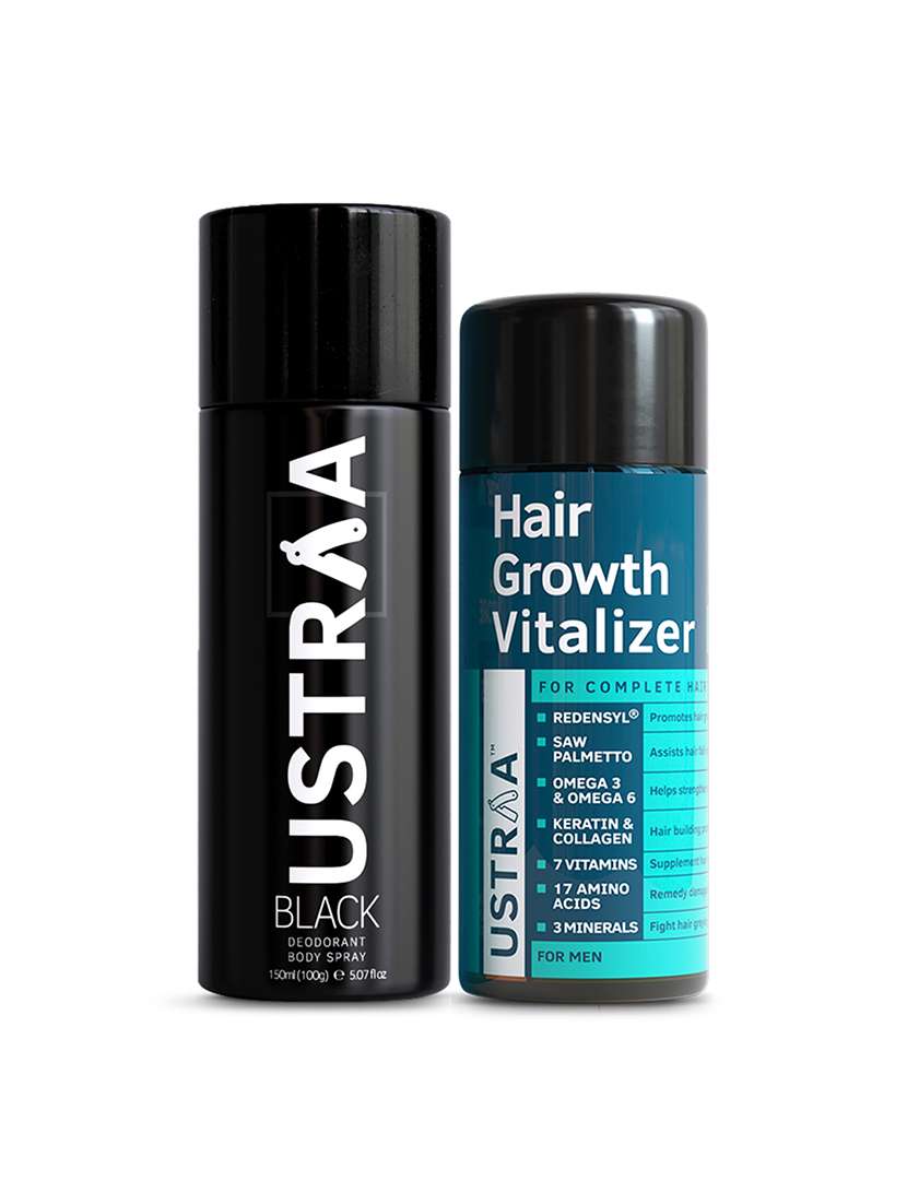 ustraa black deodorant body spray 150 ml & hair growth vitalizer 100 ml