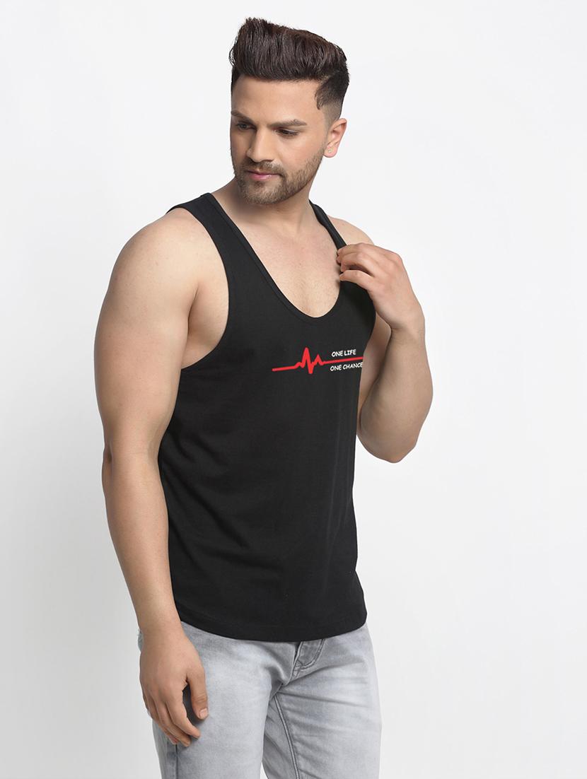 round neck black printed vest - 17868974 - Standard Image - 1