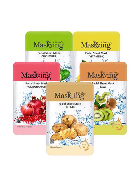 masking beauty facial sheet mask for skin calming, brightening, regenerating & lightening for women & men combo pack of 5