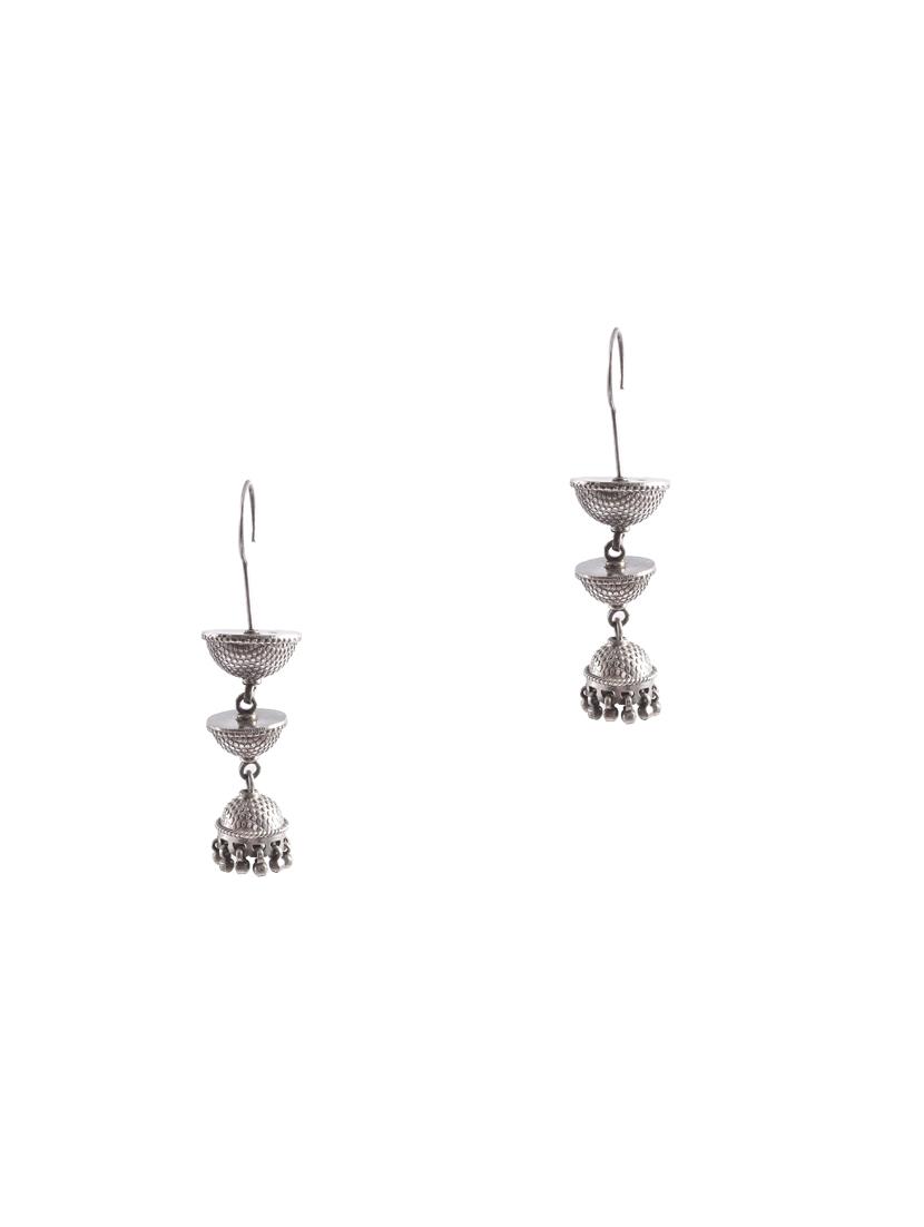 silver  tone silver jhumka earring - 17871782 -  Standard Image - 1