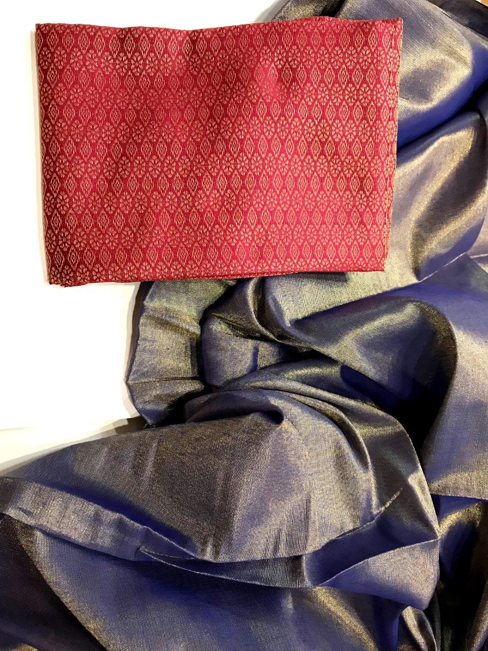 tissue cotton saree with brocade blouse - 17872999 - Standard Image - 1