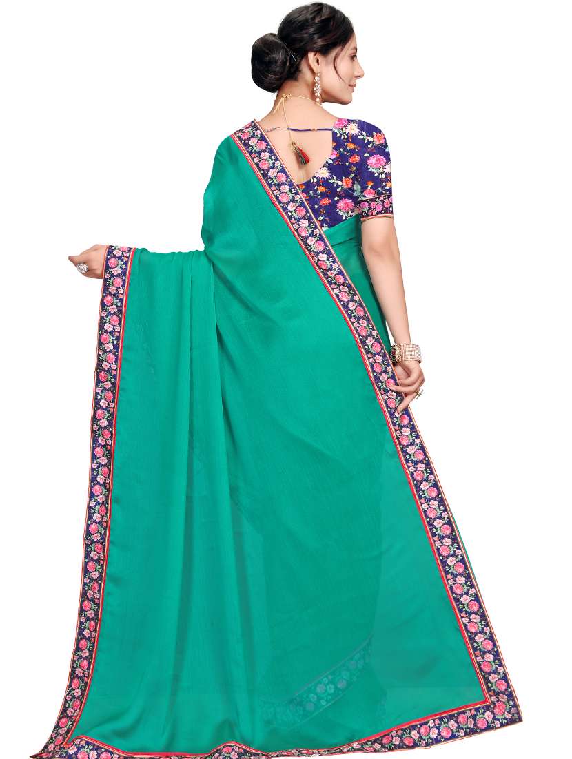 solid bordered saree with blouse - 17874196 - Standard Image - 1