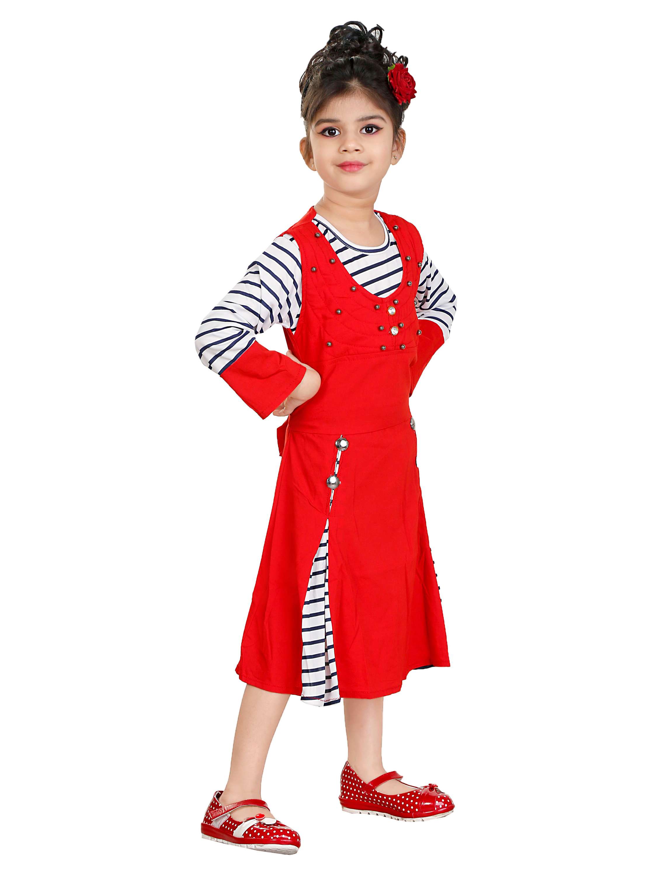 negup girls midi/knee length party dress red (multicolor, full sleeve) - 17875109 -  Standard Image - 1