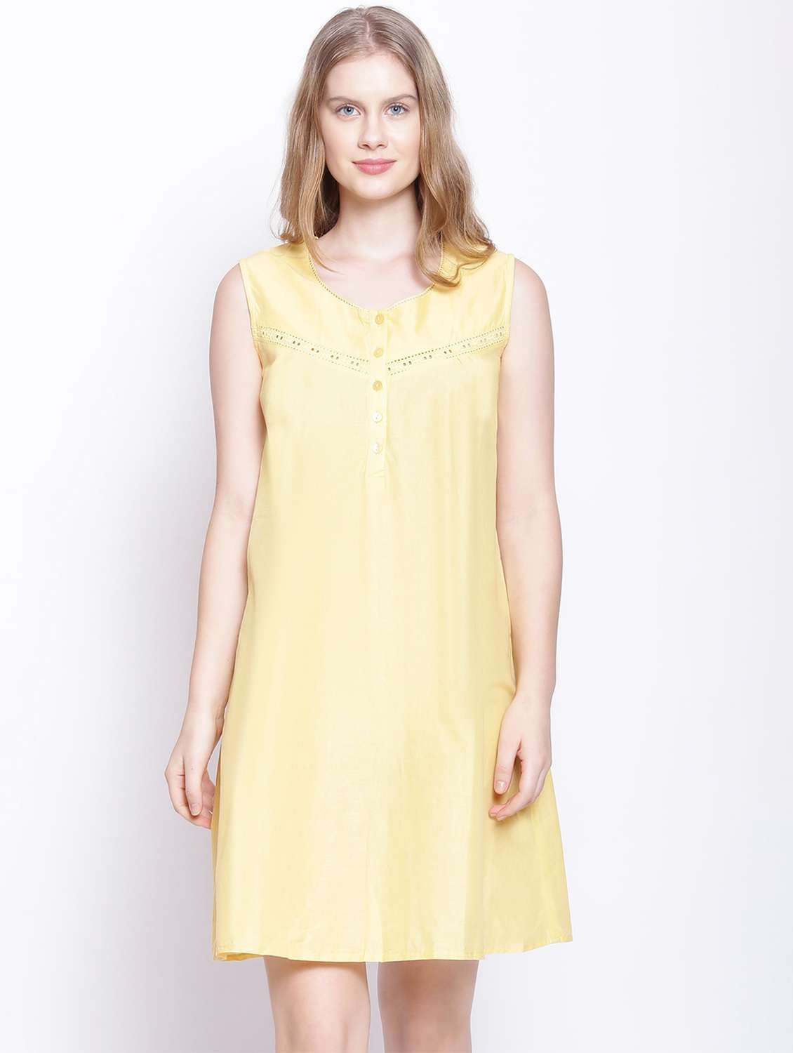 solid yellow round neck solid sleepshirt 