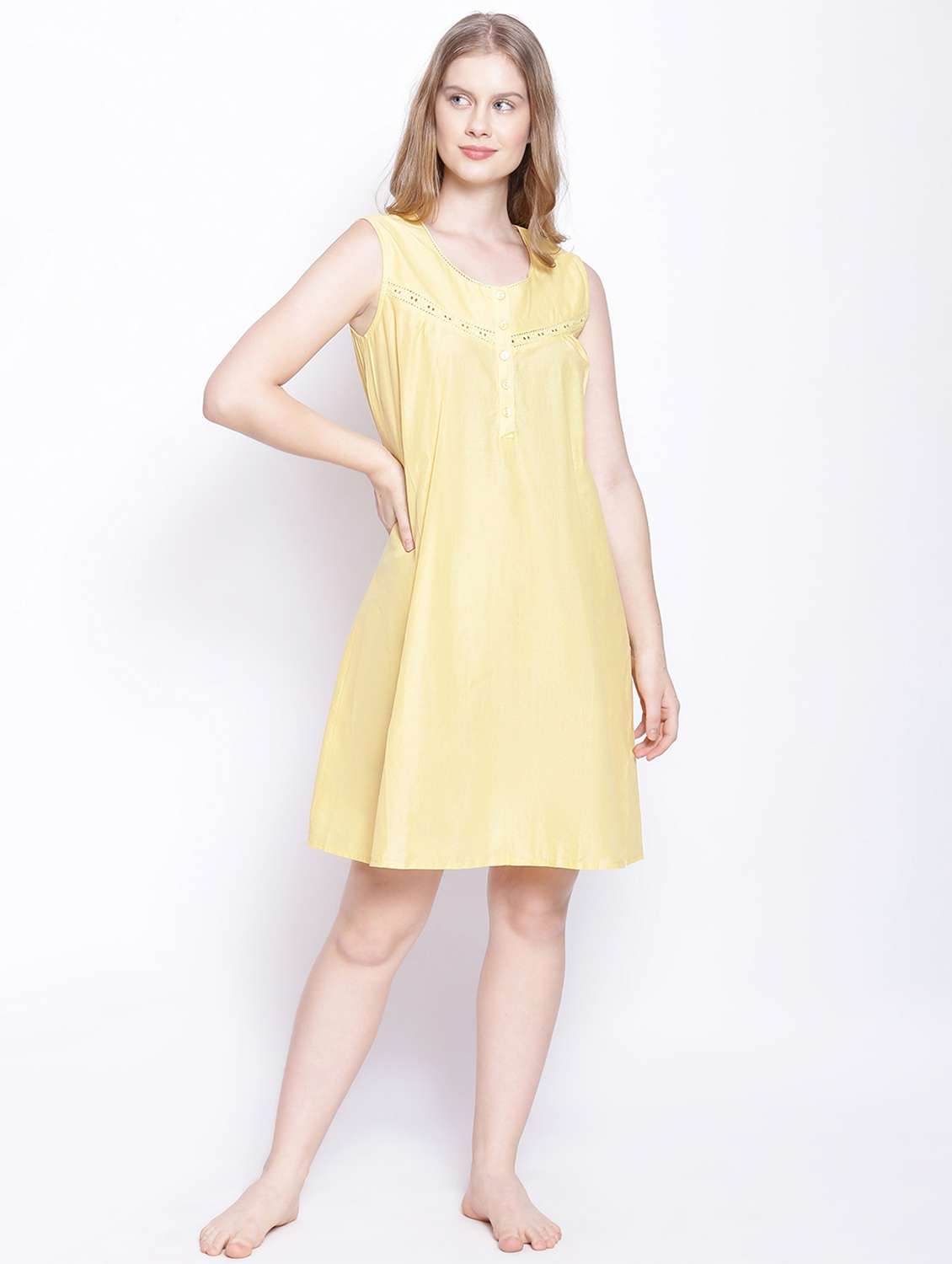 solid yellow round neck solid sleepshirt  - 17875190 -  Standard Image - 4