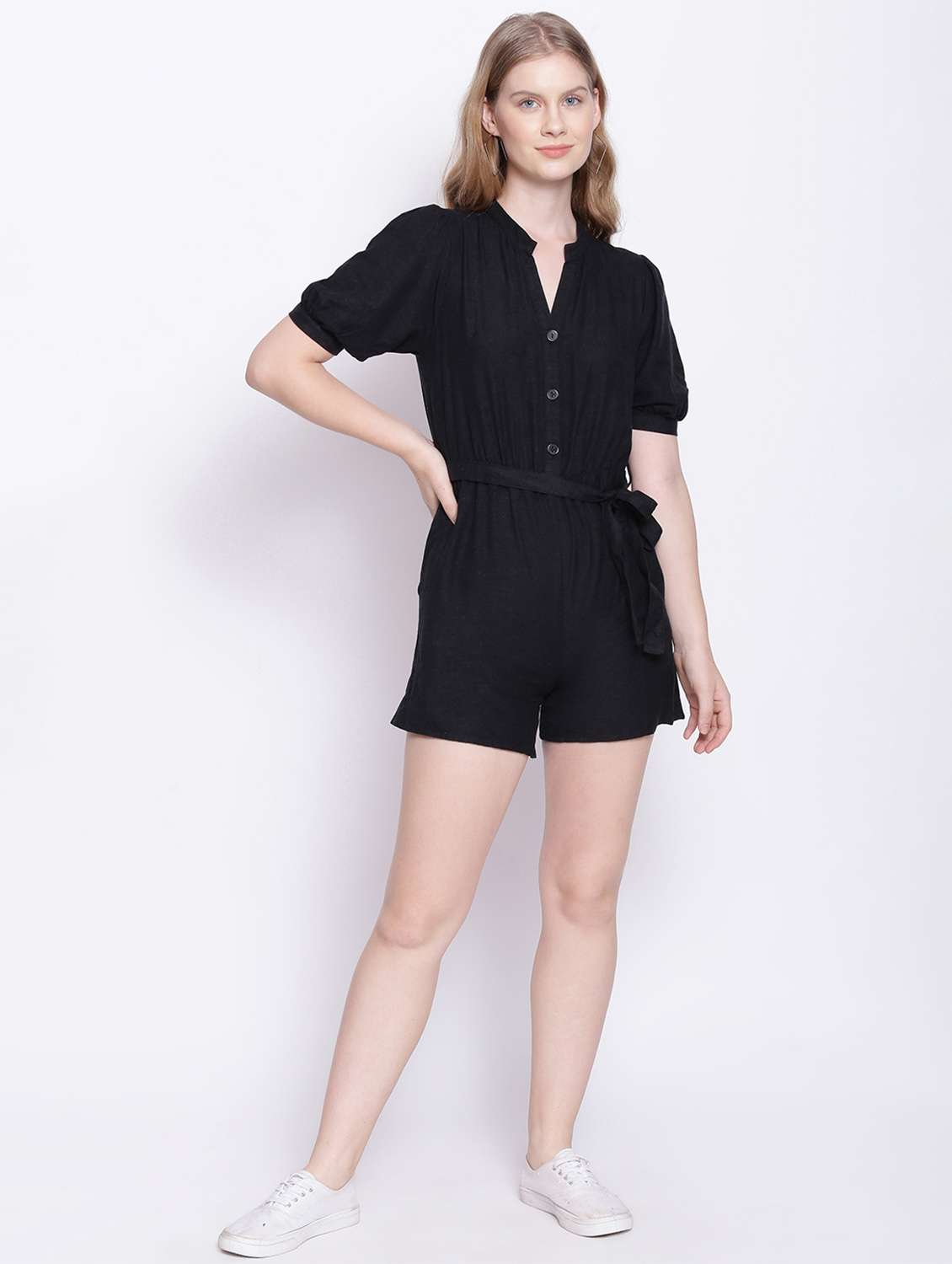 tie front solid romper  - 17875202 -  Standard Image - 4