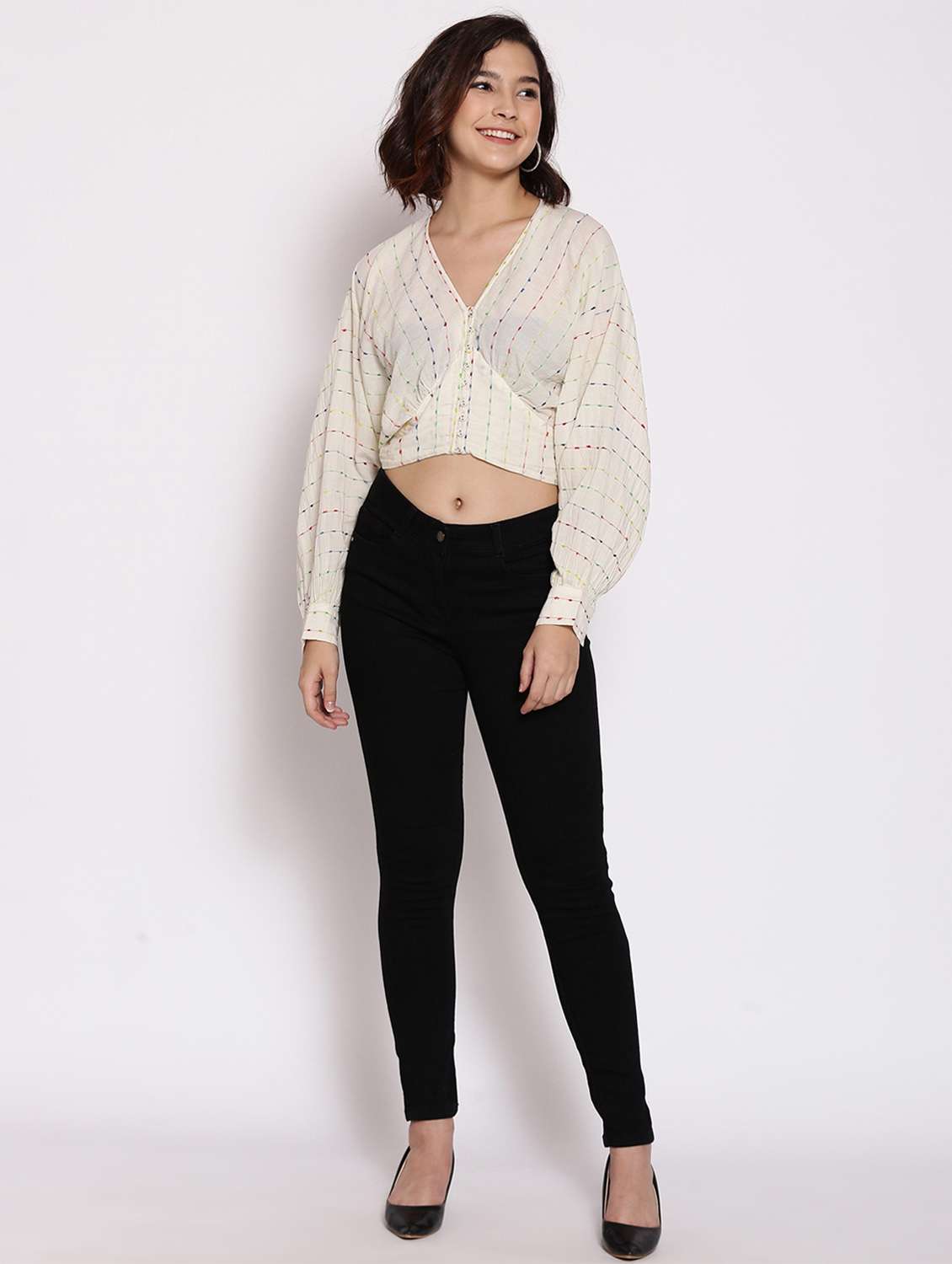 women's crop v neck top - 17875208 - Standard Image - 4