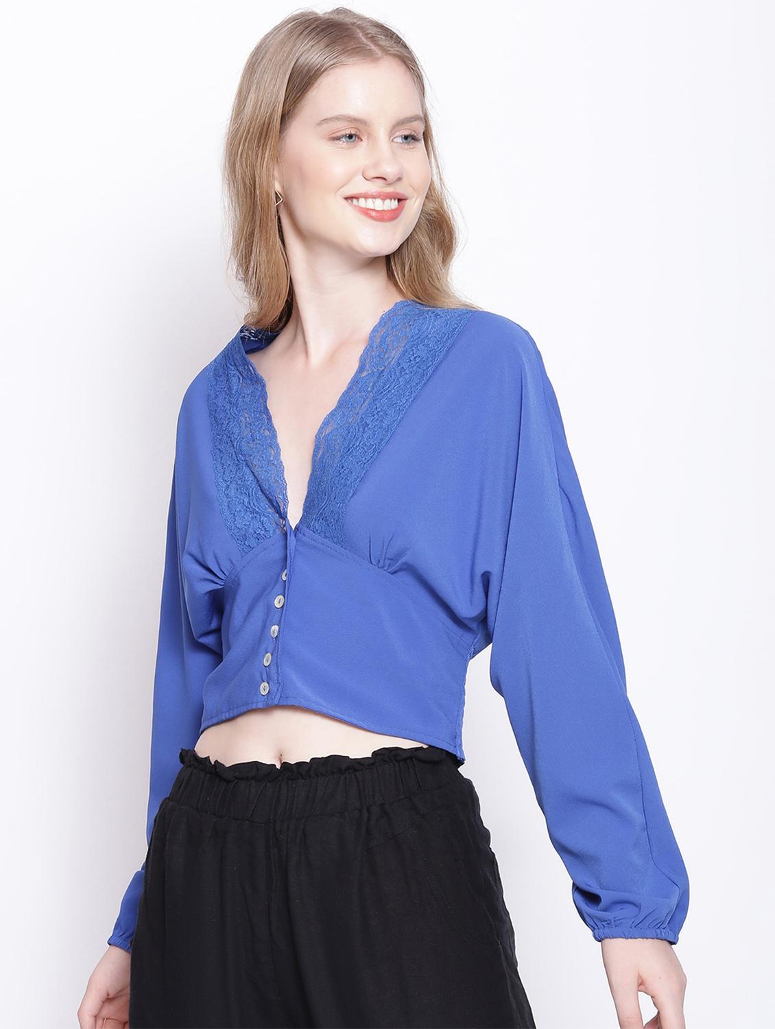 lace detail solid crop top - 17875212 - Standard Image - 1