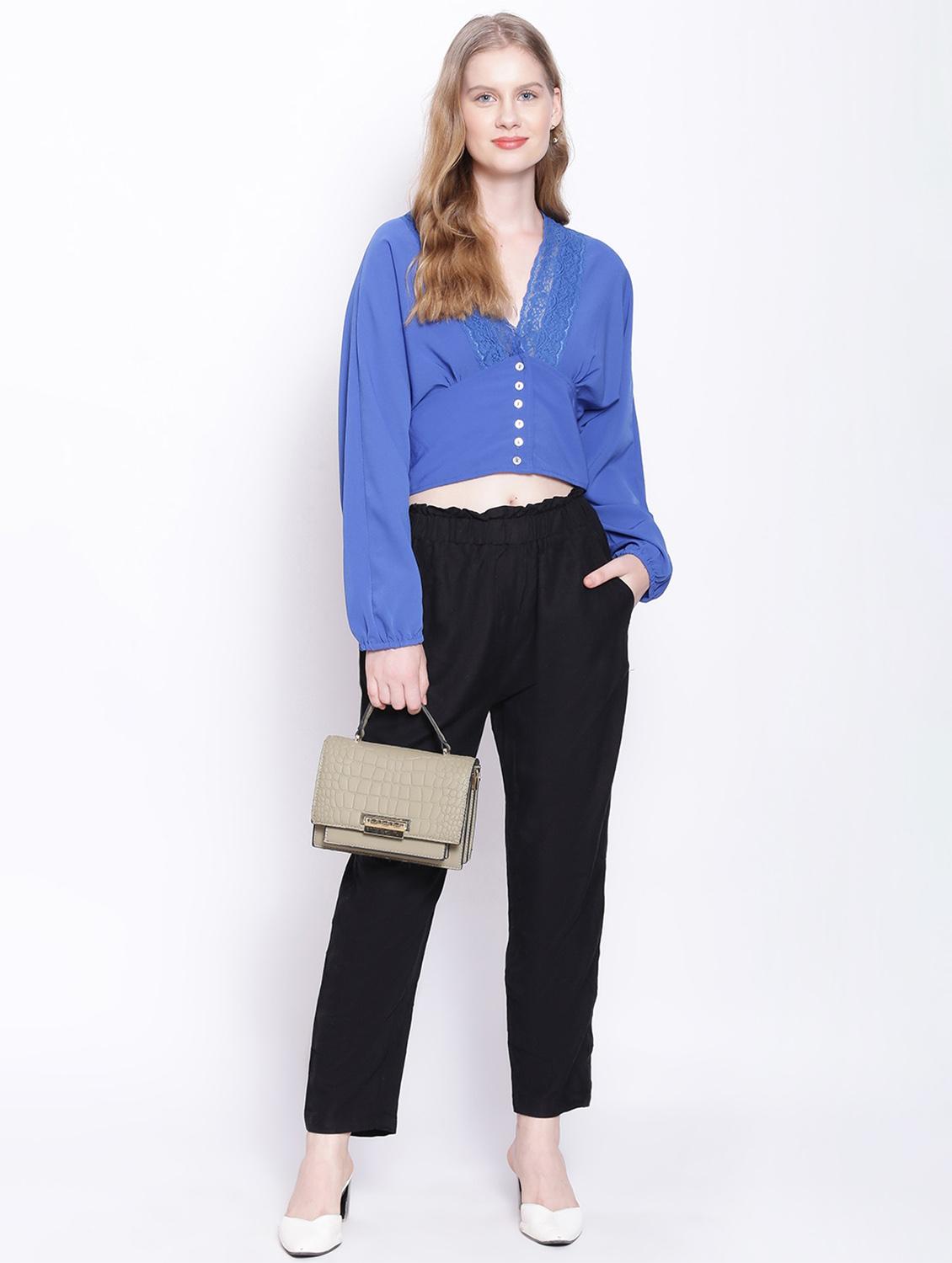 lace detail solid crop top - 17875212 - Standard Image - 4