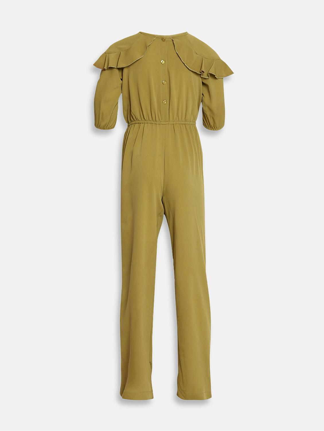 olive green solid full length jumpsuit - 17875340 - Standard Image - 1