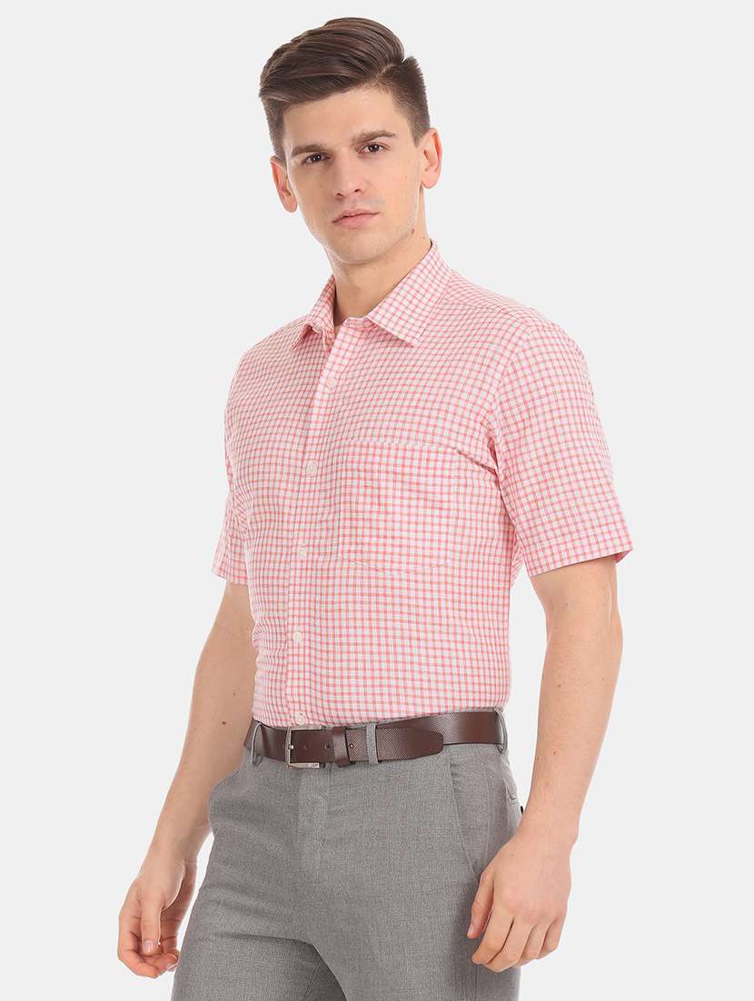 pink checkered formal shirt