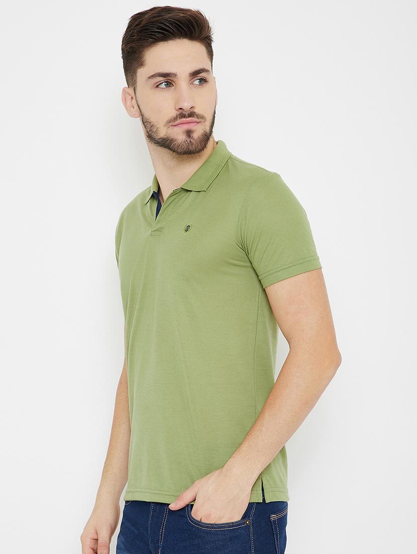 olive green solid polo t-shirt - 17876912 - Standard Image - 1