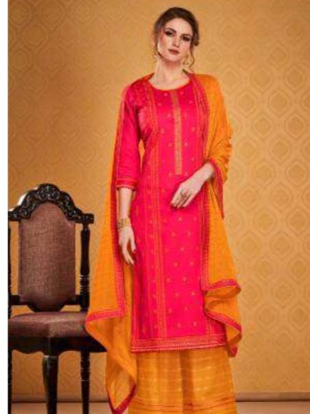 orange silk blend embroidered unstitched straight - 17881955 - Standard Image - 1