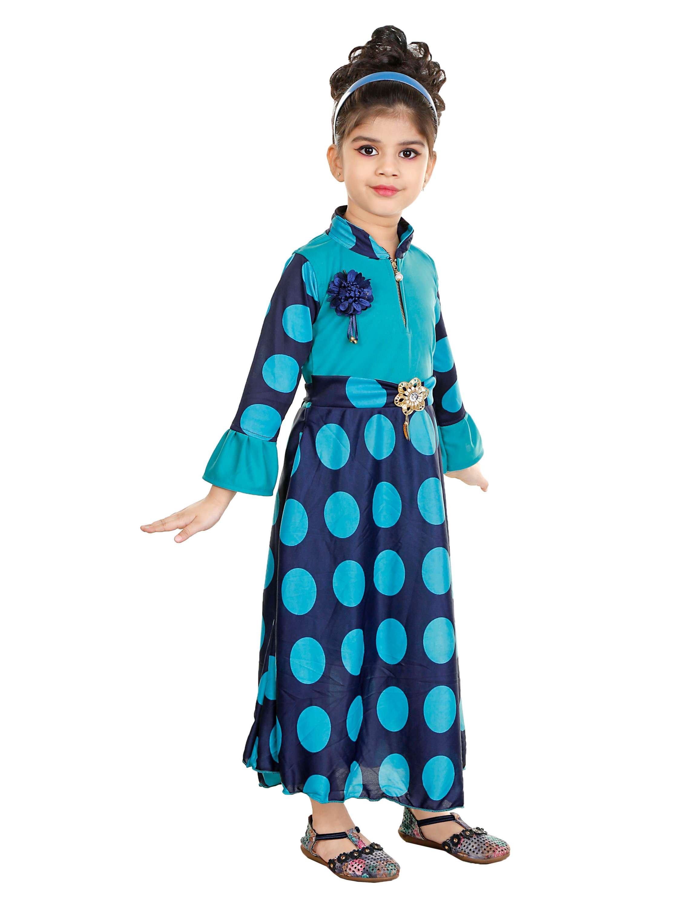 negup girls maxi/full length party dress  (sky-blue, full sleeve) - 17881973 -  Standard Image - 1