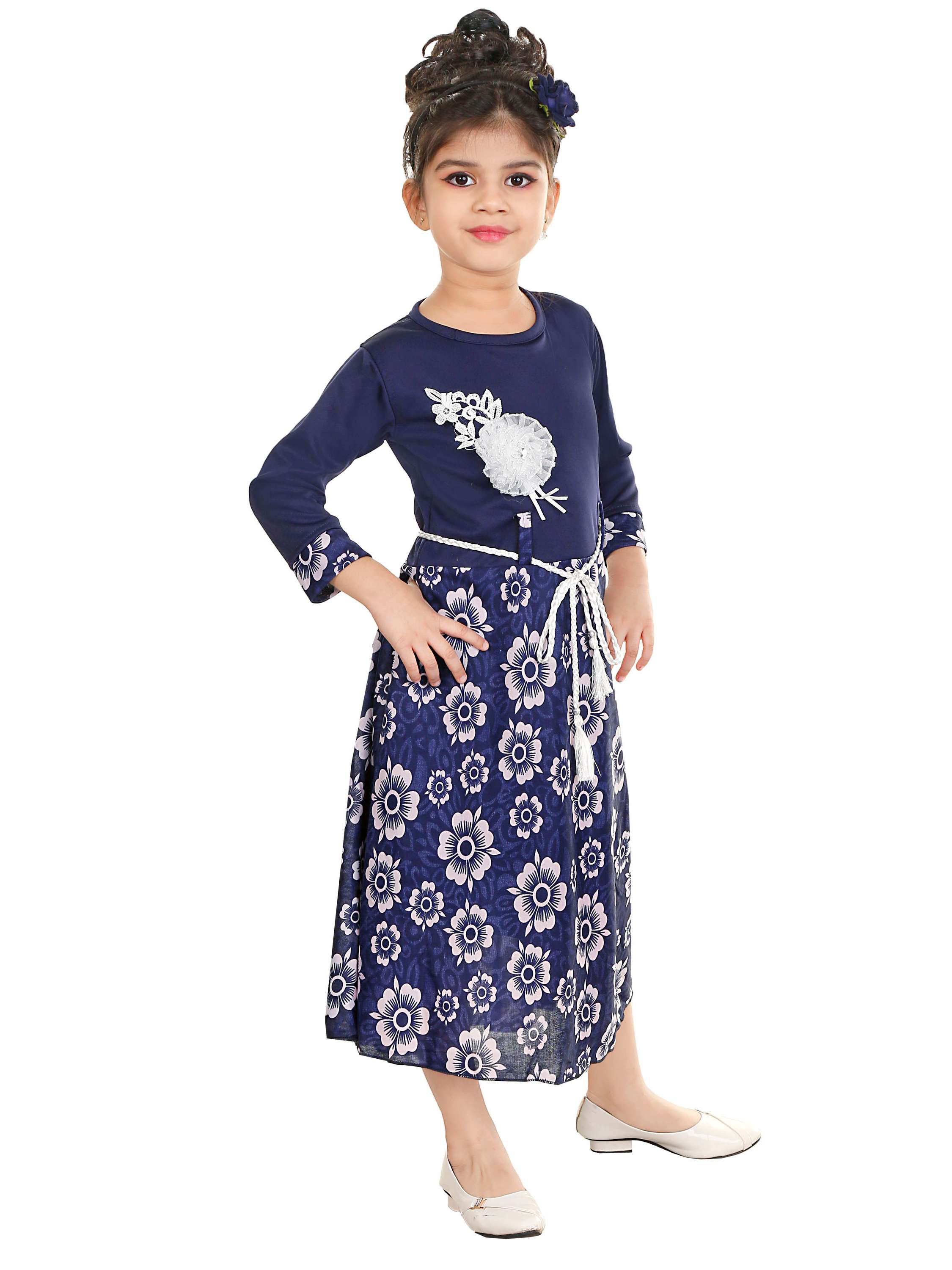 negup girls calf length party dress grown  (dark blue, full sleeve) - 17882580 -  Standard Image - 1