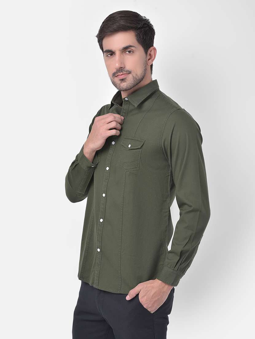 olive green solid casual shirt - 17882887 - Standard Image - 1