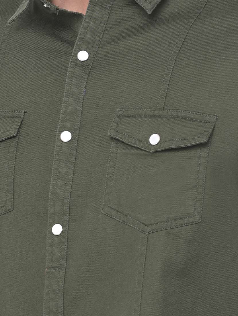 olive green solid casual shirt - 17882887 - Standard Image - 4