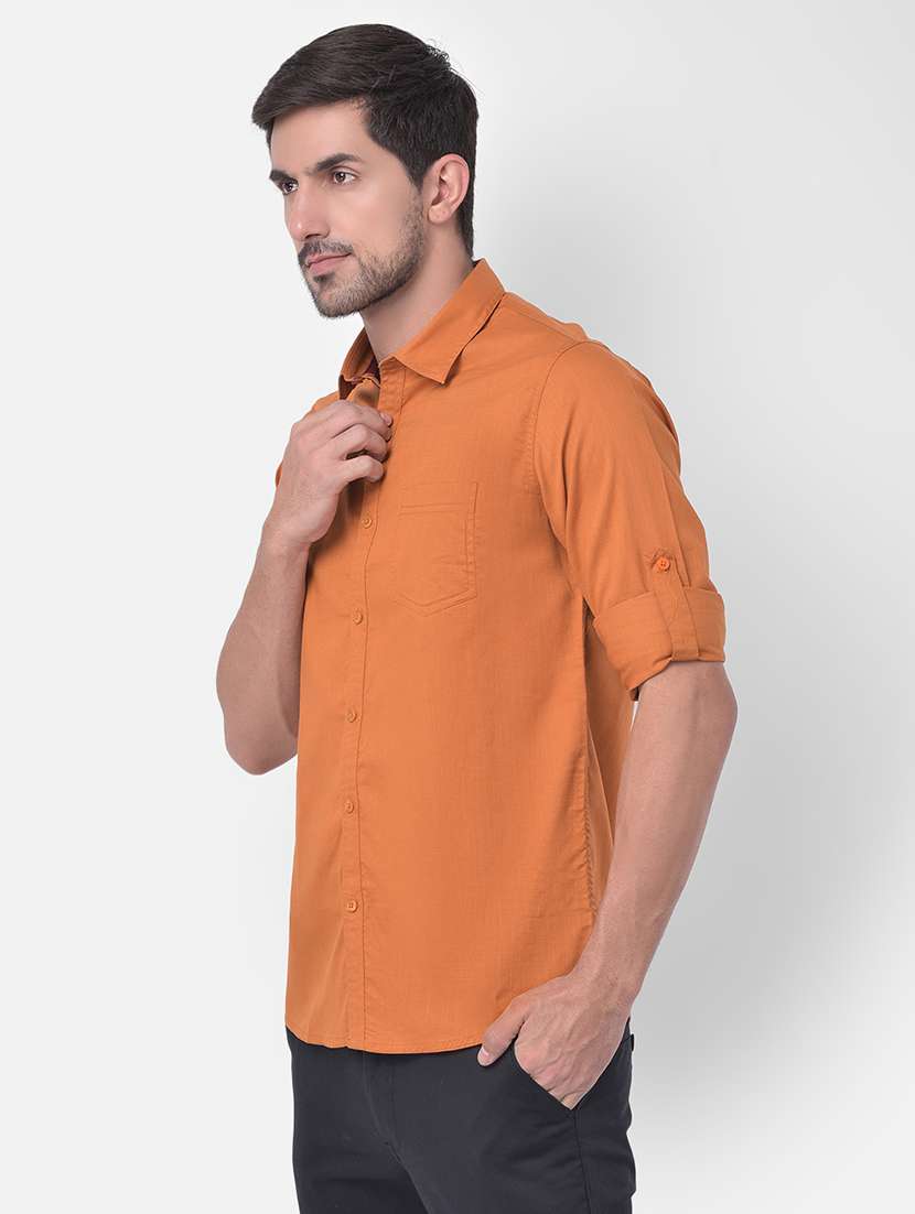 orange solid casual shirt - 17882894 - Standard Image - 1