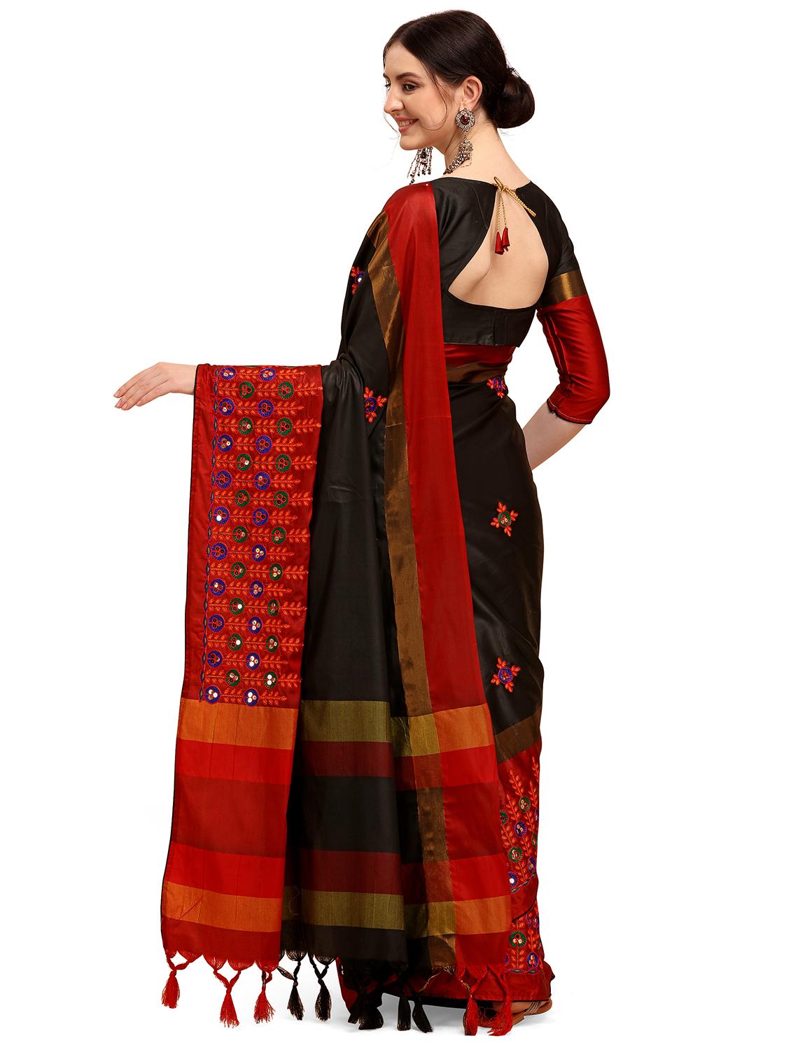 contrast embroidered saree - 17883799 - Standard Image - 1