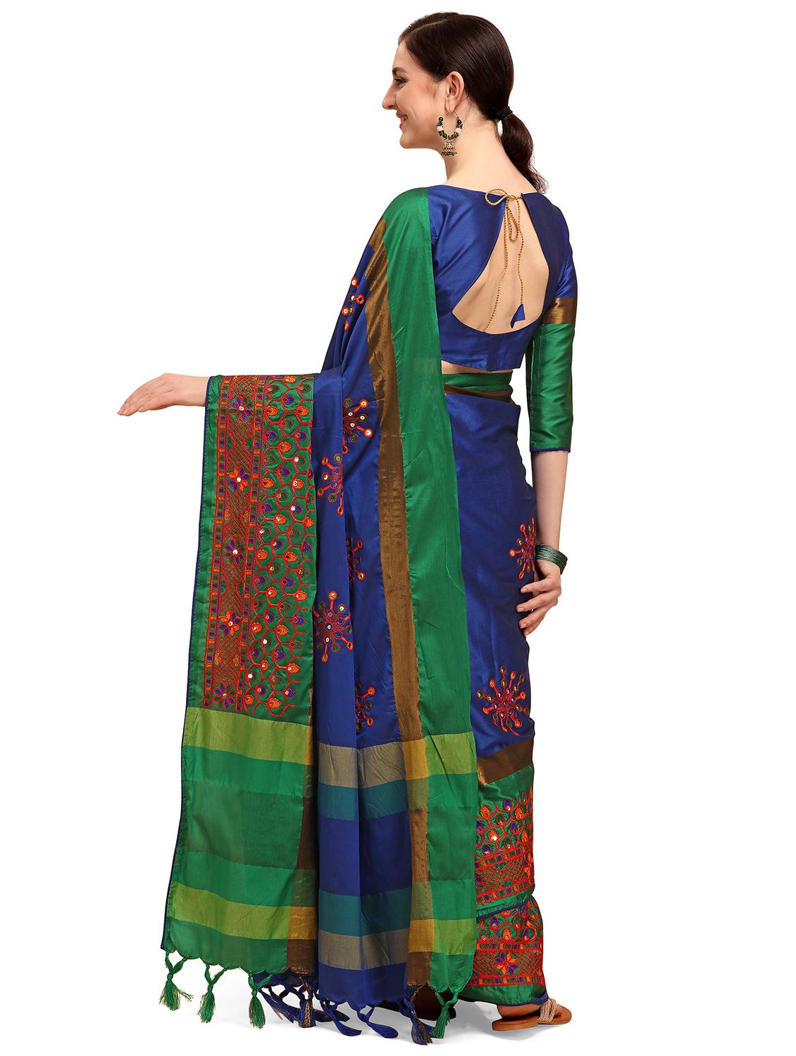 contrast embroidered saree - 17883805 - Standard Image - 1